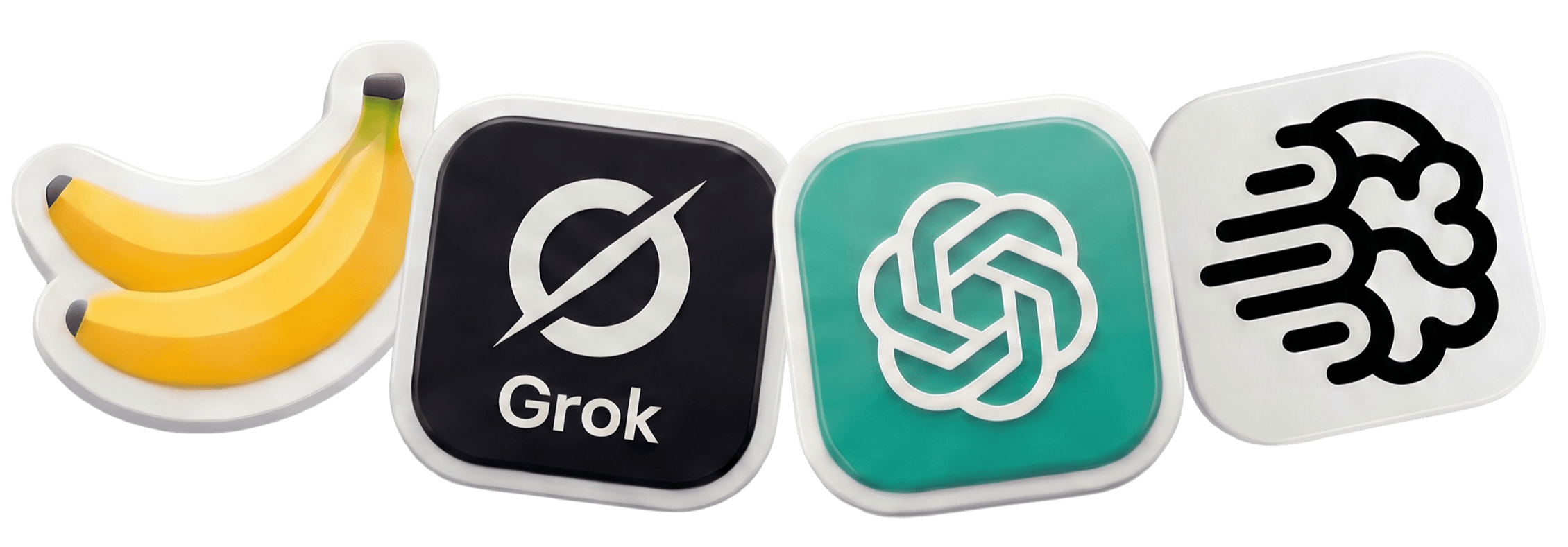 Nano Banana Pro, Grok, Veo, Kling, Seedance, Heygen, Eleven Labs, Suno and Ideogram logos